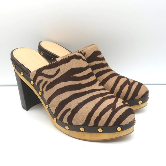Veronica Beard Shoes - Veronica Beard Grita Clogs Tiger Print Calf Hair Size 10 High Heel Mules